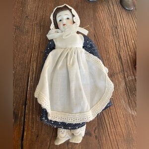 Vintage Amish Porcelain Doll Ornament 7”